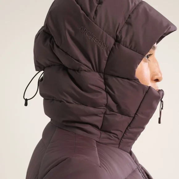 NWT Arc'teryx Women's X-Long Down Puffer Parka Jacket Deep Brown-ish Plum Large - Picture 4 of 7